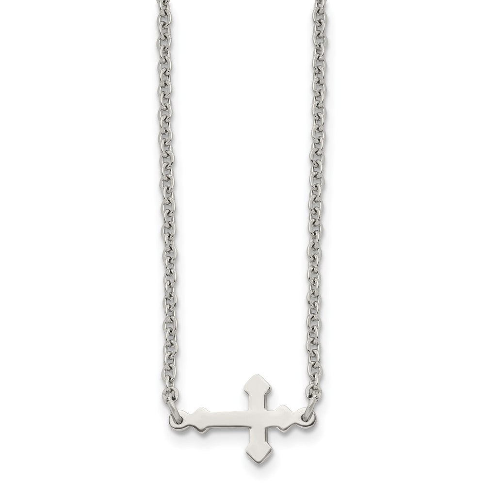 Stainless Steel Polished Sideways Cross 18in NecklaceSRN1204-18