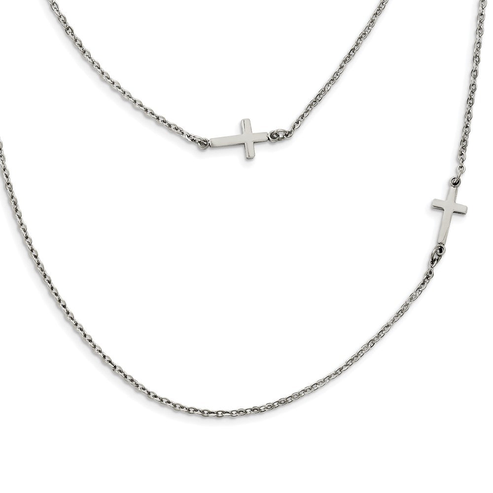 Stainless Steel Layered Sideways Cross NecklaceSRN1206-18