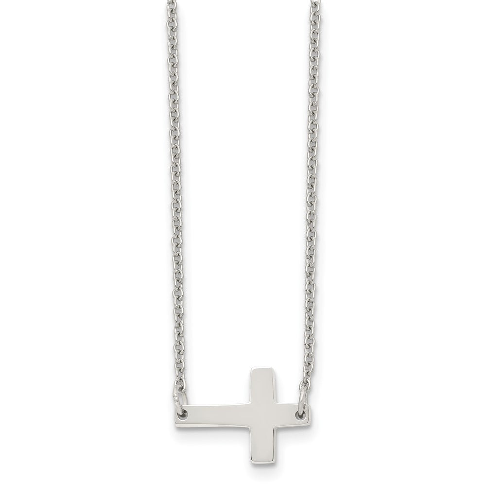 Stainless Steel Polished Sideways Cross NecklaceSRN1209-16
