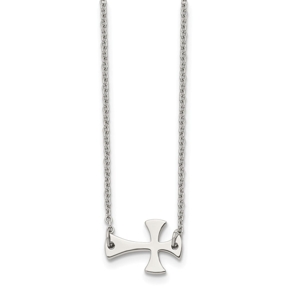 Stainless Steel Polished Sideways Cross NecklaceSRN1210-16