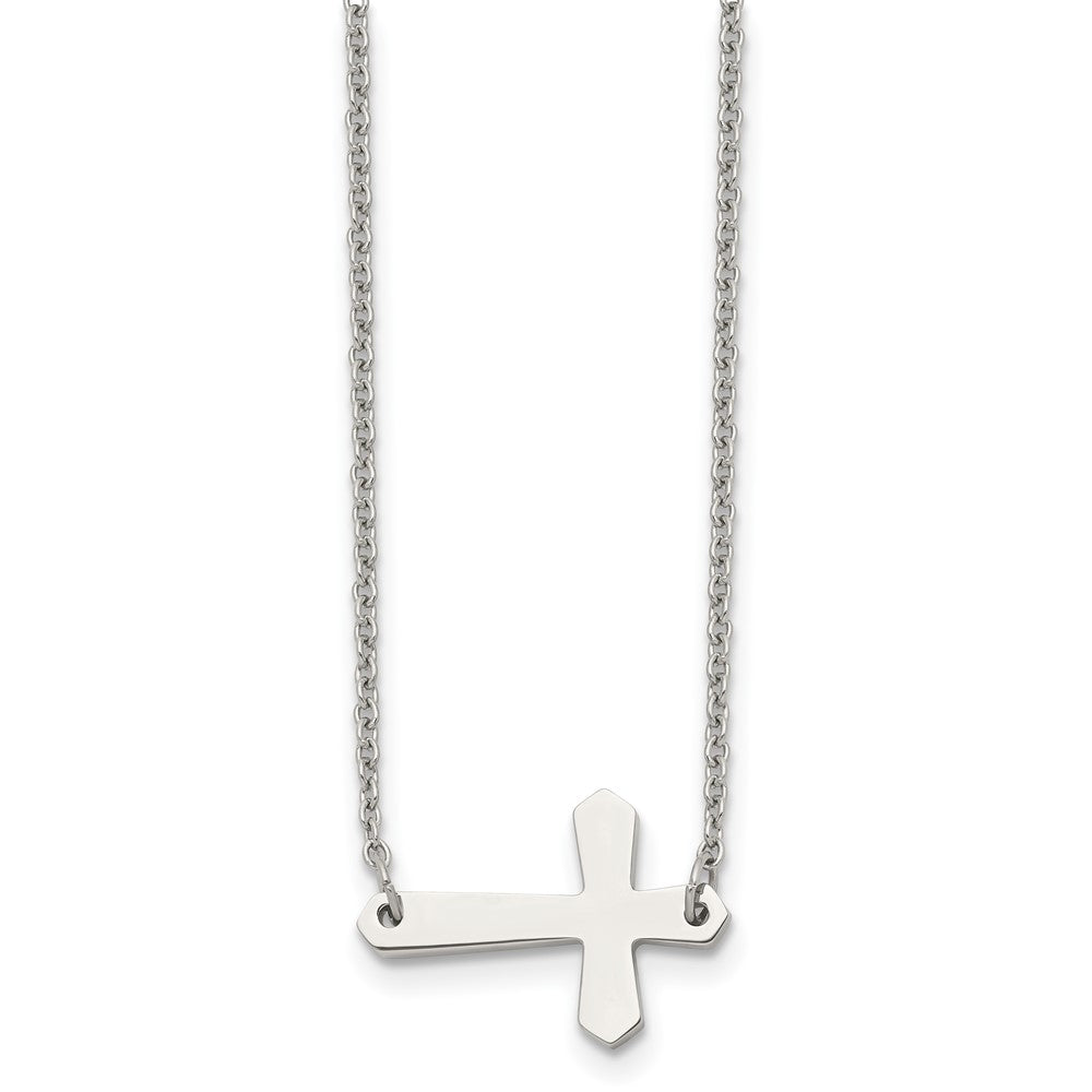 Stainless Steel Polished Sideways Cross NecklaceSRN1211-17