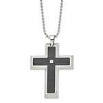 Load image into Gallery viewer, Stainless Steel Blk Carbon Fiber Inlay .01ct. Diamond Accent Cross NecklaceSRN122-24
