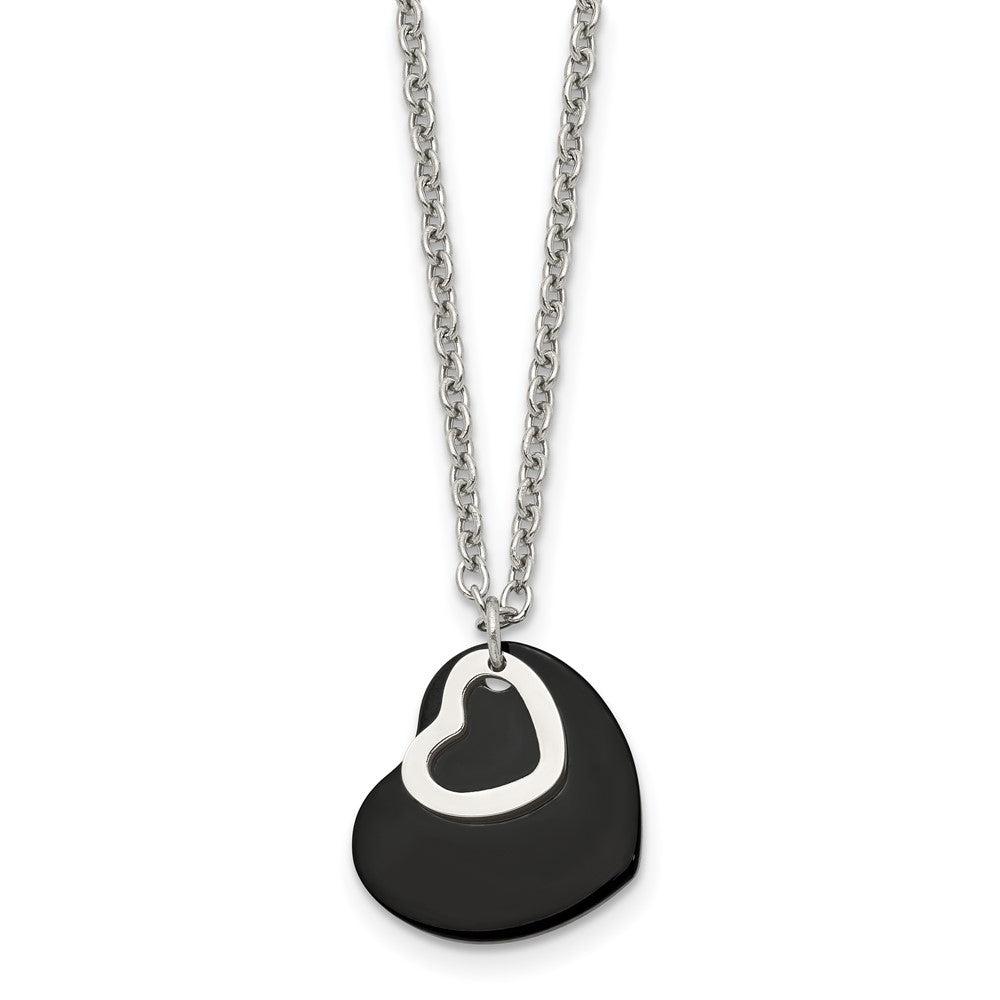 Stainless Steel Polished & Black IP-plated Heart NecklaceSRN1276-18