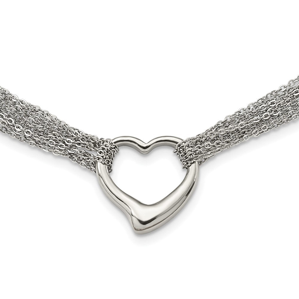 Stainless Steel Multi Strand Polished Heart Toggle NecklaceSRN1281-17