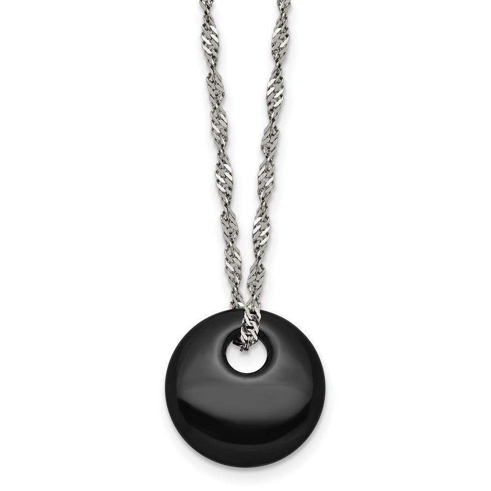 Stainless Steel Black Onyx Circular Polished NecklaceSRN1286-18