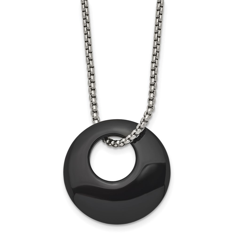 Stainless Steel Black Onyx Large Circular Polished NecklaceSRN1287-18