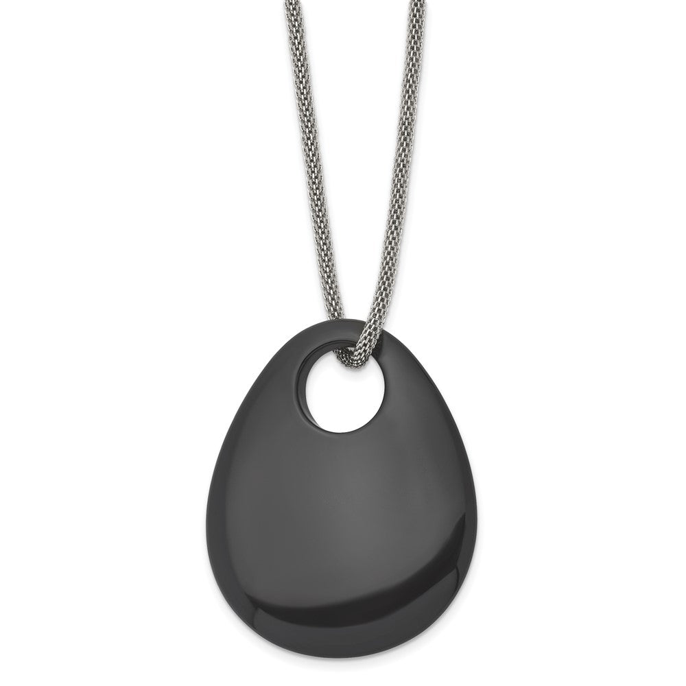 Stainless Steel Black Onyx Large Teardrop Polished NecklaceSRN1288-20