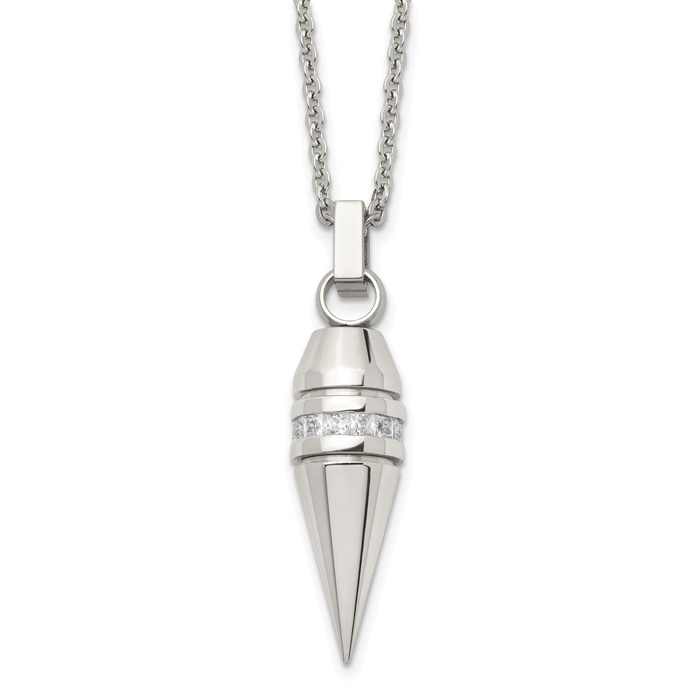 Stainless Steel Polished CZ with Removable Screw Top Pendant NecklaceSRN1300-20