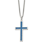 Load image into Gallery viewer, Stainless Steel Blue Carbon Fiber Inlay Polished Large Cross NecklaceSRN1302-22
