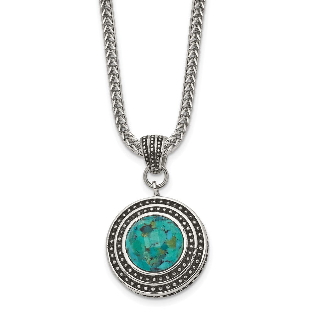 Stainless Steel Imitation Turquoise/Antiqued with 2in ext. NecklaceSRN1307-18