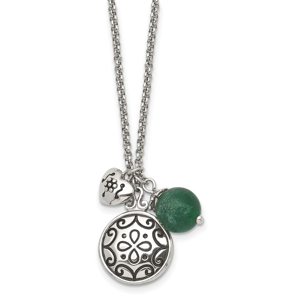 Stainless Steel Antiqued with 2in extension Synthetic Jade NecklaceSRN1310-20