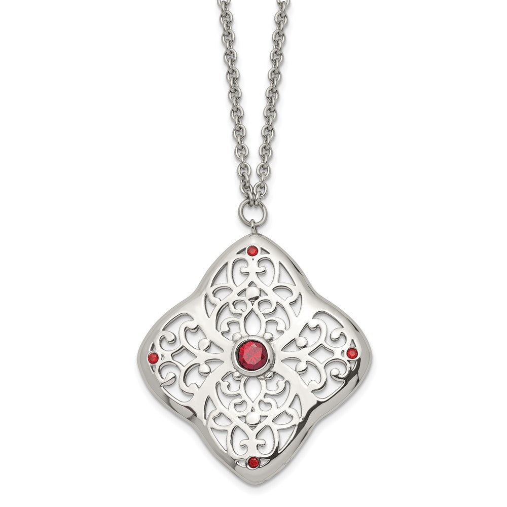 Stainless Steel Red CZ Square with 2in ext. NecklaceSRN1311-30