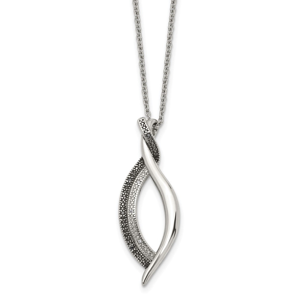 Stainless Steel Black/Clear CZ Antiqued with 2in extension NecklaceSRN1326-18