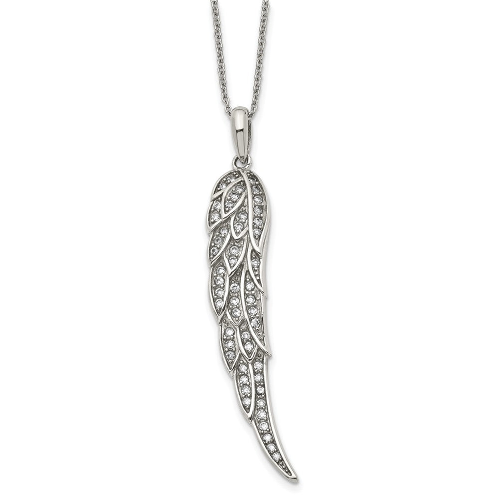 Stainless Steel Polished CZ Wing Pendant with 2in extension NecklaceSRN1335-20