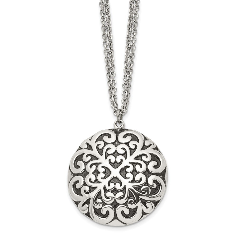 Stainless Steel Polished and Antiqued Circle NecklaceSRN1336-18