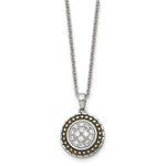Load image into Gallery viewer, Stainless Steel CZ with Yellow IP-plated Antiqued Circle NecklaceSRN1337-18
