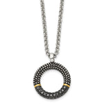 Load image into Gallery viewer, Stainless Steel Black CZ with Yellow IP-plated Antiqued Circle NecklaceSRN1339-18
