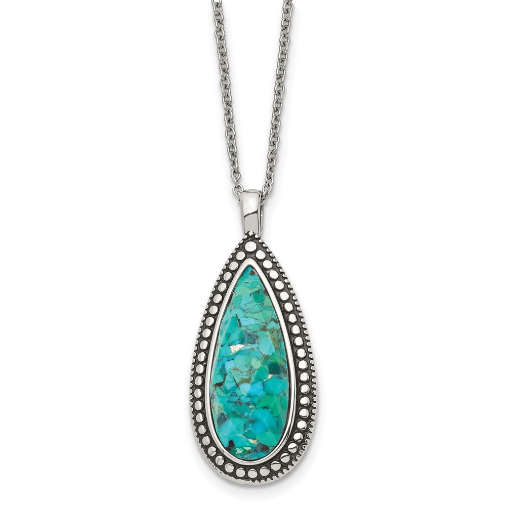 Stainless Steel Antiqued Imitation Turquoise Teardrop NecklaceSRN1341-18
