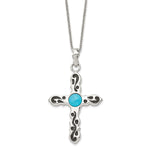 Load image into Gallery viewer, Stainless Steel Polished Imitation Turquoise Antiqued Cross NecklaceSRN1343-20
