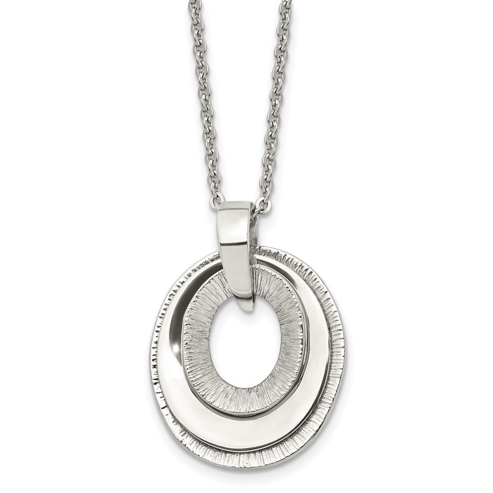 Stainless Steel Oval Three Piece Polished Pendant NecklaceSRN1345-20