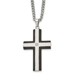 Load image into Gallery viewer, Stainless Steel Brushed and Polished Black IP-plated Cross with CZ NecklaSRN1347-22
