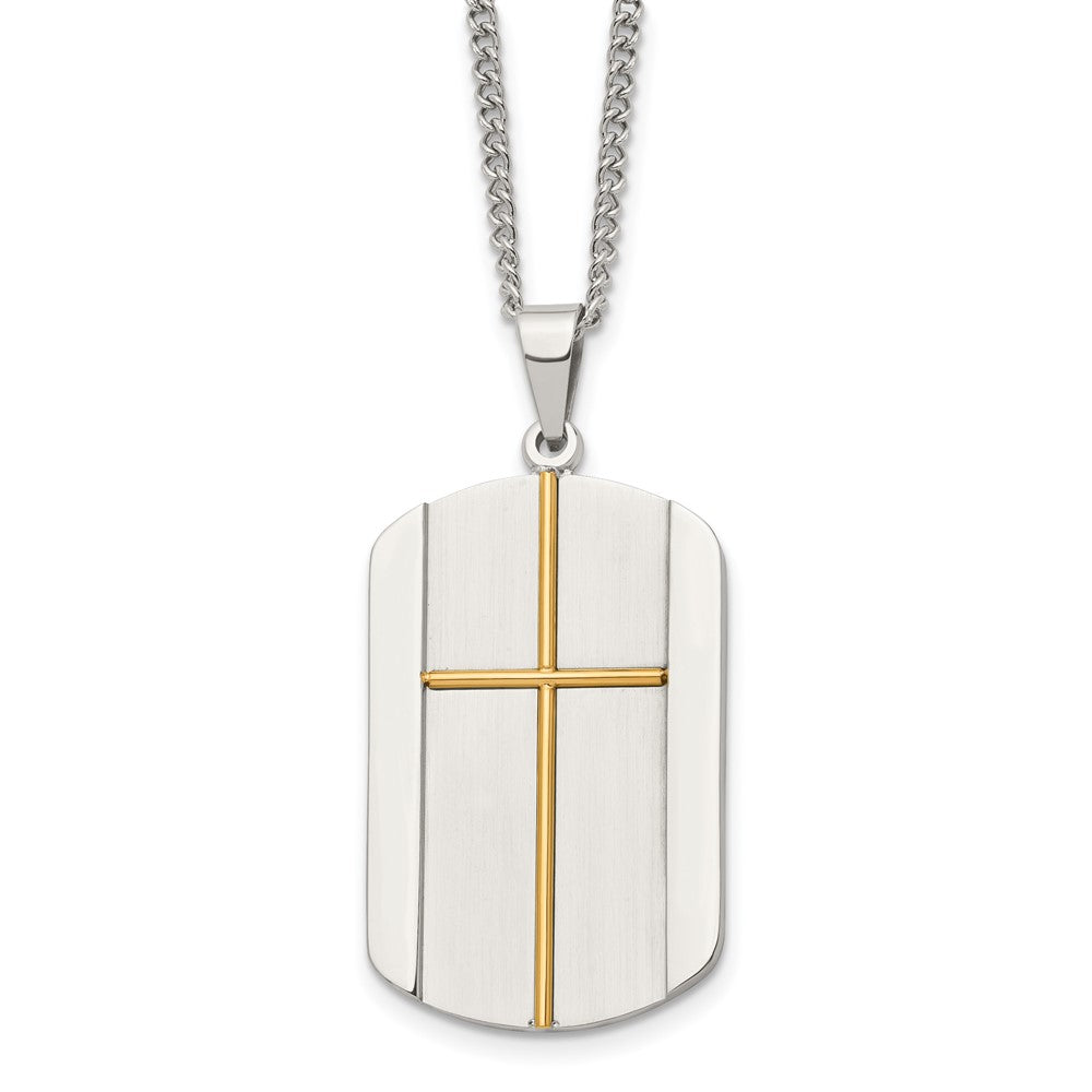 Stainless Steel Yellow IP-plated Cross Brushed/Polished NecklaceSRN1349-22