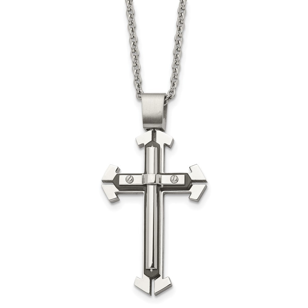 Stainless Steel Black IP-plated Polished Cross NecklaceSRN1352-20