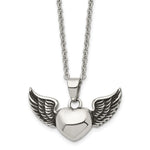 Load image into Gallery viewer, Stainless Steel Antiqued and Polished Heart with Wings NecklaceSRN1353-18
