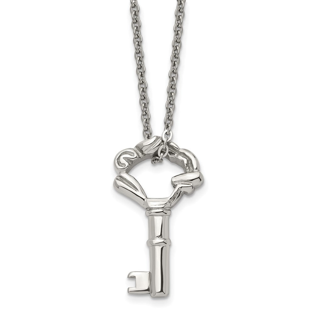 Stainless Steel Polished Fancy Key Pendant NecklaceSRN1354-18