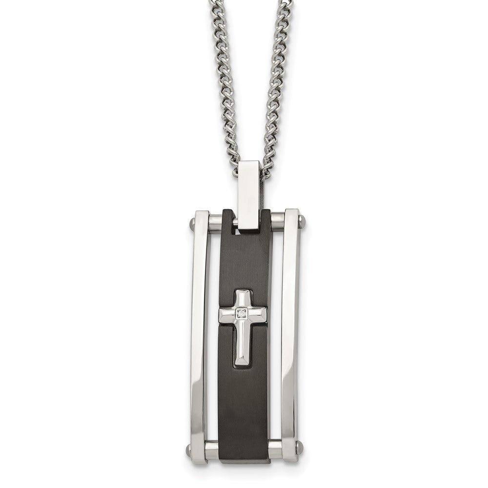 Stainless Steel Cross Black IP-plated Polished NecklaceSRN1359-22