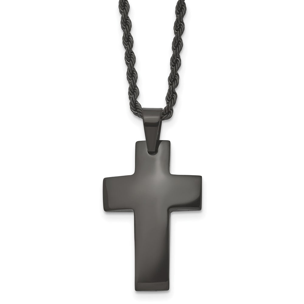 Stainless Steel Black IP-plated Polished Cross NecklaceSRN1361-20