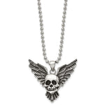 Load image into Gallery viewer, Stainless Steel Antiqued Skull with Wings Polished NecklaceSRN1364-22
