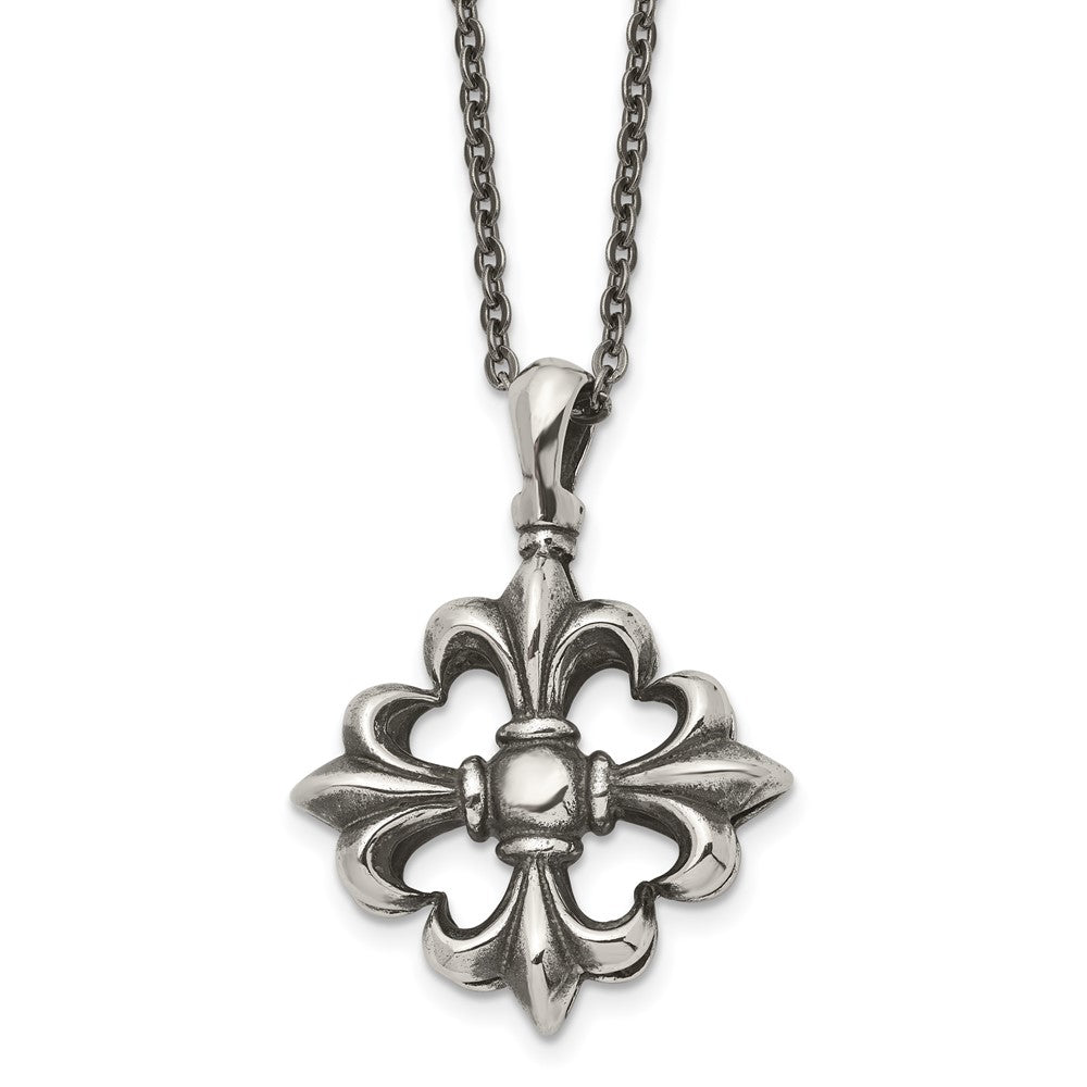 Stainless Steel Polished and Antiqued NecklaceSRN1382-18