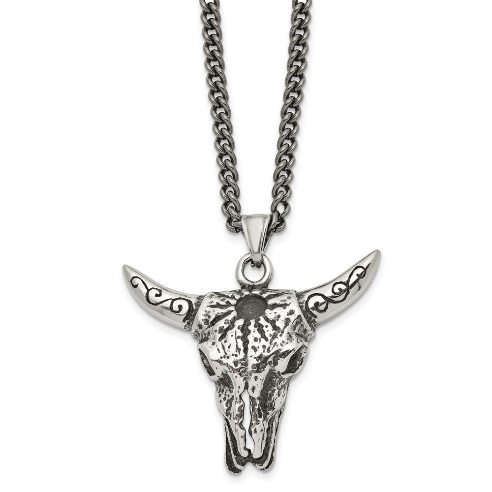 Stainless Steel Polished and Antiqued Animal Skull NecklaceSRN1383-20