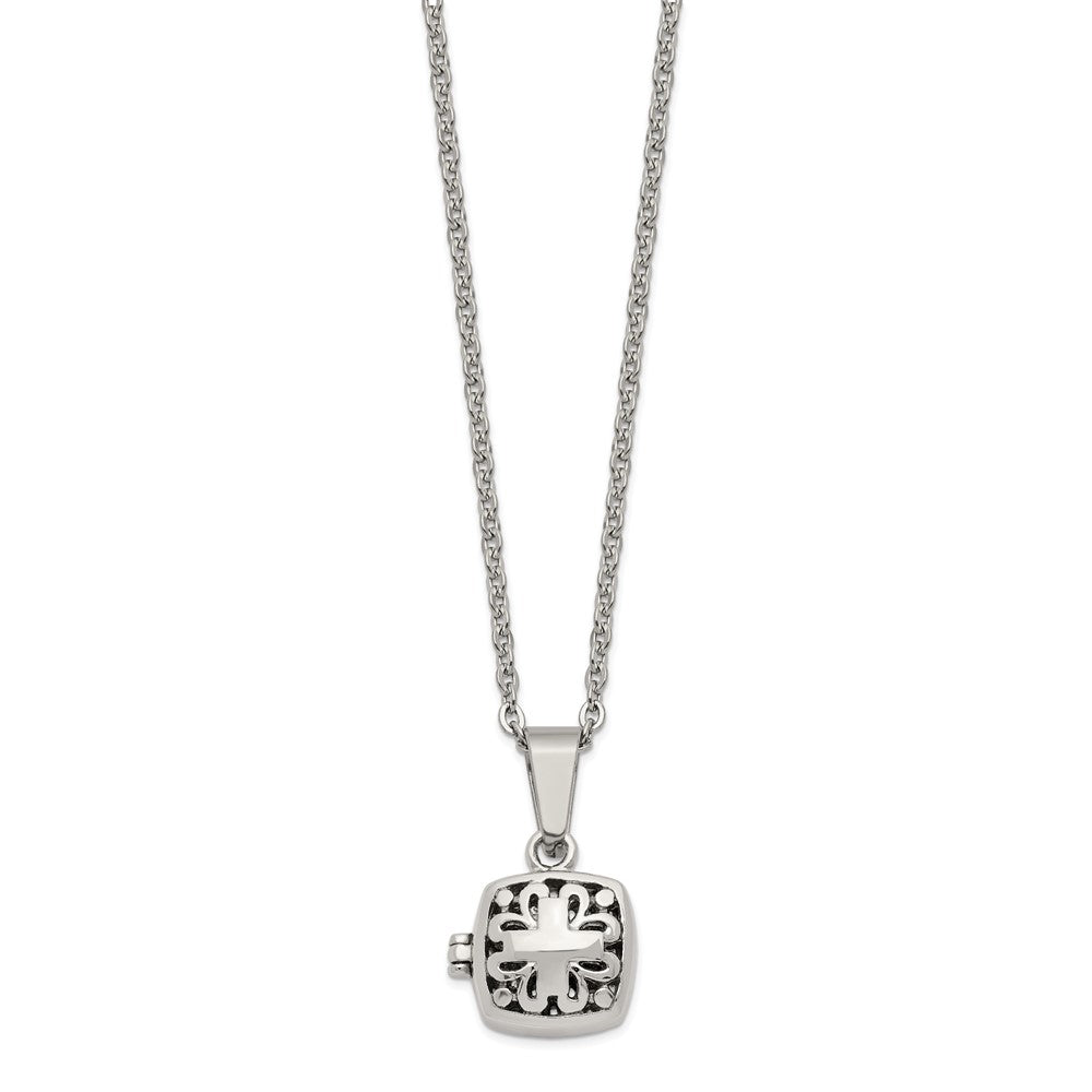 Stainless Steel Polished and Antiqued Magnetic Square NecklaceSRN1384-18