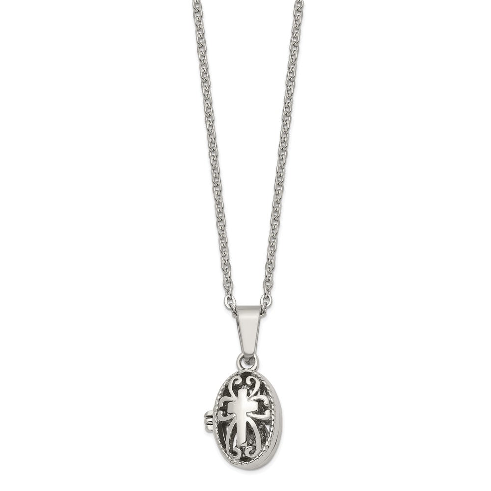 Stainless Steel Polished and Antiqued Oval Magnetic NecklaceSRN1385-18