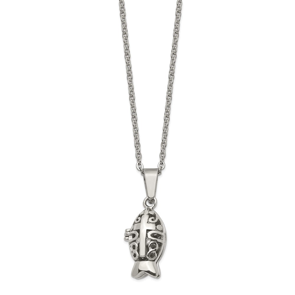Stainless Steel Polished and Antiqued Magnetic Fish NecklaceSRN1386-18