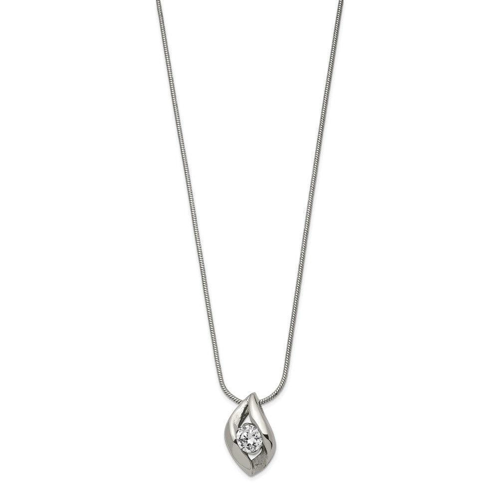 Stainless Steel Small CZ Polished NecklaceSRN1391-18