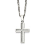Load image into Gallery viewer, Stainless Steel Polished w/Grey Carbon Fiber Inlay Small Cross NecklaceSRN1409-20
