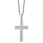Load image into Gallery viewer, Stainless Steel Polished Grey Carbon Fiber Inlay Large Cross 20in NecklaceSRN1410-20
