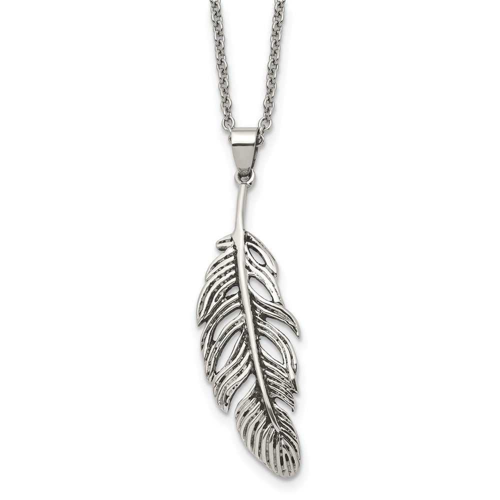 Stainless Steel Antiqued Feather NecklaceSRN1423-18