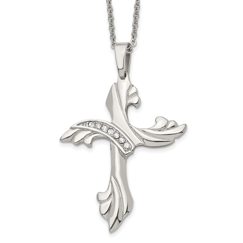 Stainless Steel Polished with CZs Cross NecklaceSRN1425-20