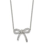 Load image into Gallery viewer, Stainless Steel Crystal Polished Bow with 1.75in ext. NecklaceSRN1448-16.25
