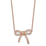 Load image into Gallery viewer, Stainless Steel Crystal Polished Pink IP plated Bow with 1.75in ext. NecklSRN1449-16.25

