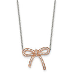 Load image into Gallery viewer, Stainless Steel Crystal Polished Pink IP plated Bow with 1.75in ext. NecklSRN1450-16.25
