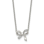 Load image into Gallery viewer, Stainless Steel Polished CZ Bow with 1.75in ext. NecklaceSRN1454-16
