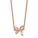 Load image into Gallery viewer, Stainless Steel Polished Pink IP plated CZ Bow with 1.75in ext. NecklaceSRN1455-16
