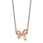 Load image into Gallery viewer, Stainless Steel Polished Pink IP plated CZ Bow with 1.75in ext. NecklaceSRN1456-16
