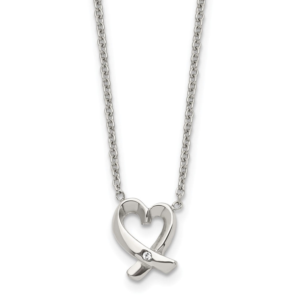 Stainless Steel Polished Heart with CZ NecklaceSRN1460-19