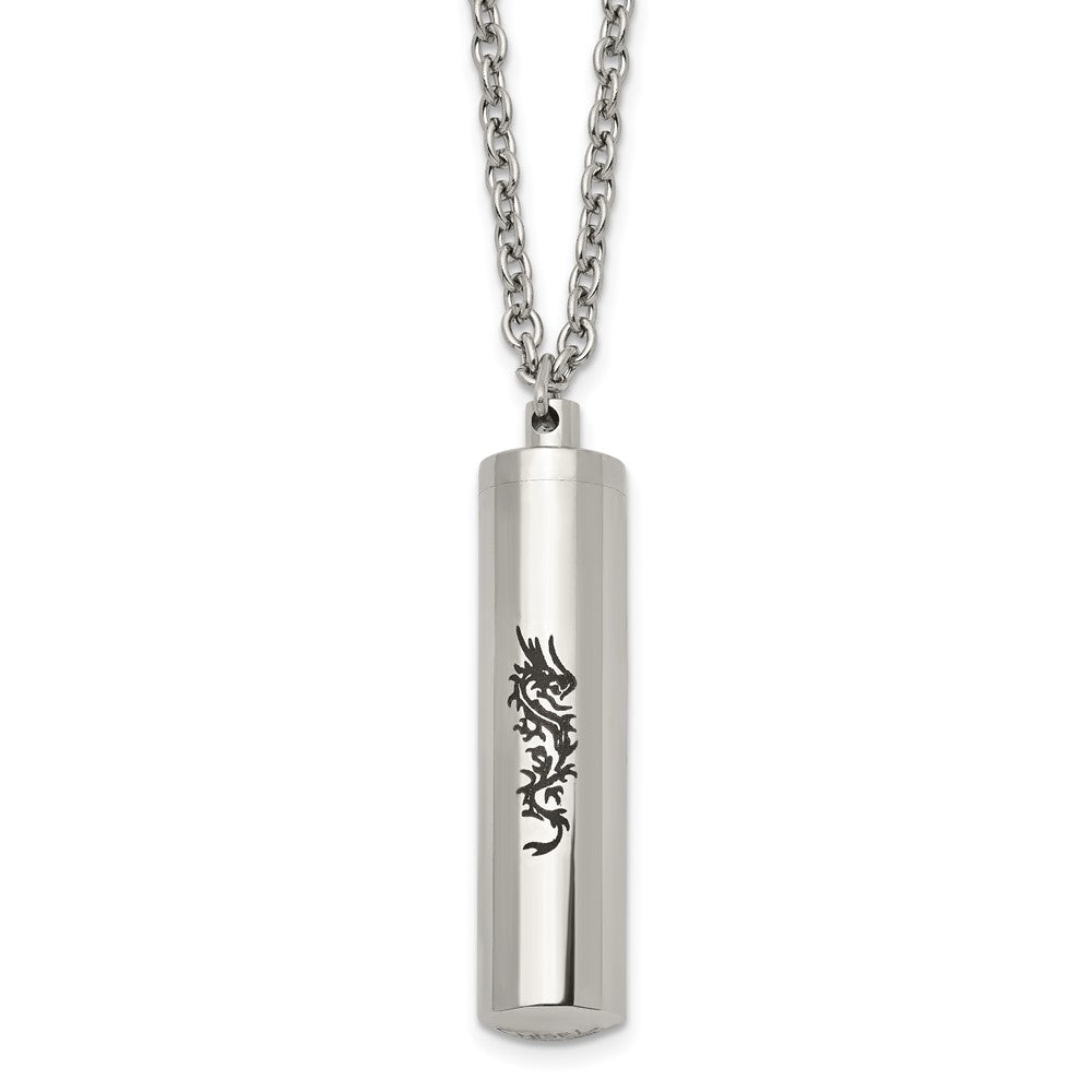 Stainless Steel Polished Laser Design Cylinder NecklaceSRN1471-22